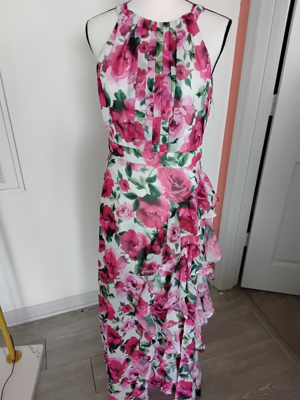 Betsy & Adam Pink Floral Halter Maxi Dress